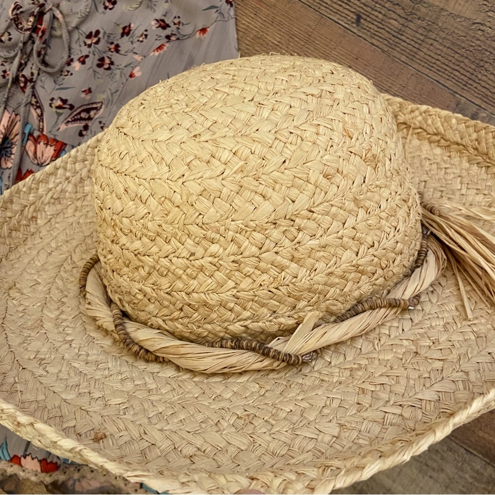 Scala Straw Hat With Raffia + Puka Shell Hat Band - image 2